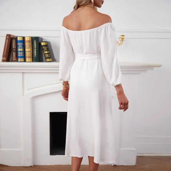 Robe maxi femme à épaules dénudées et boutons décoratifs Levoire