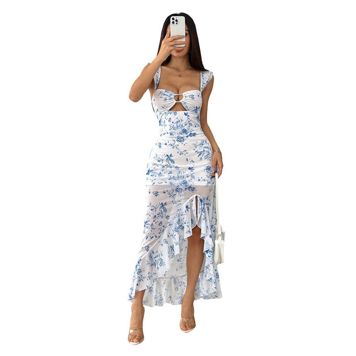 Robe maxi ajustée pour femmes avec design floral et fente latérale Levoire