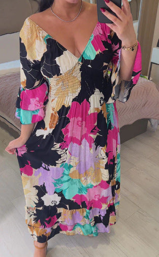 Levoire | Grande Taille Keijun Robe à Col V Fleur Noir
