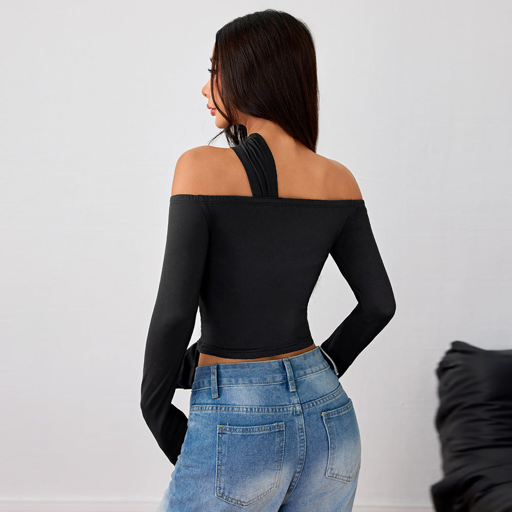 Haut asymétrique croisé pour femmes avec un design à halter à la mode et des fronces élégantes Levoire