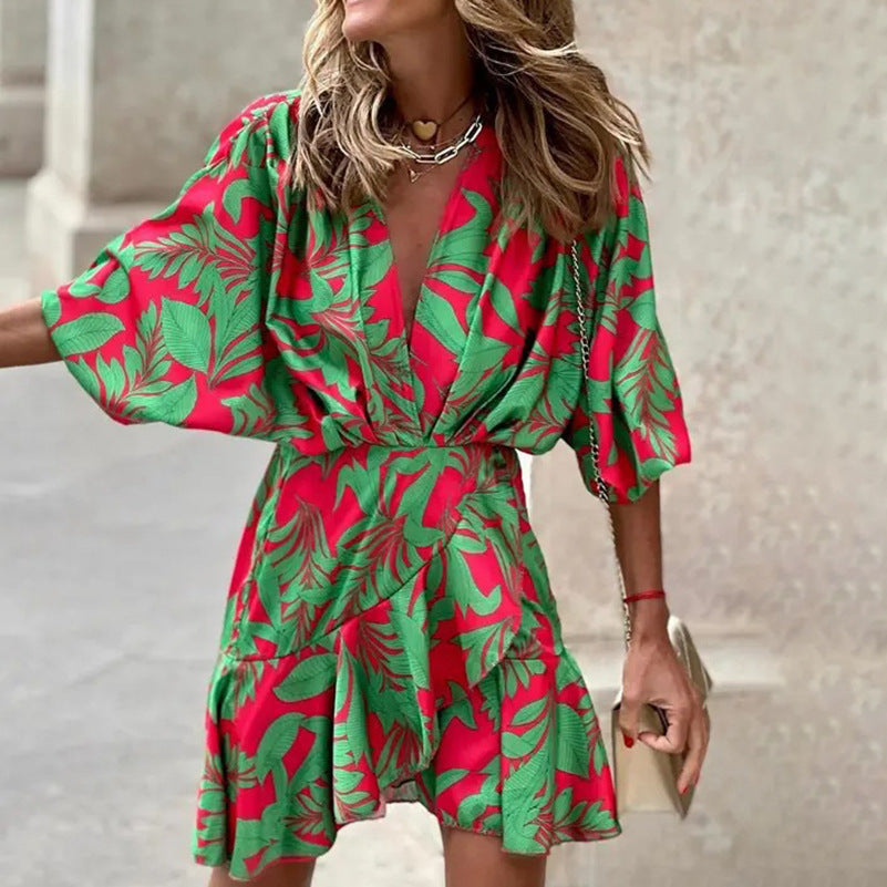Levoire | Robe Élégante Avec Des Manches Chauve-Souris Vert