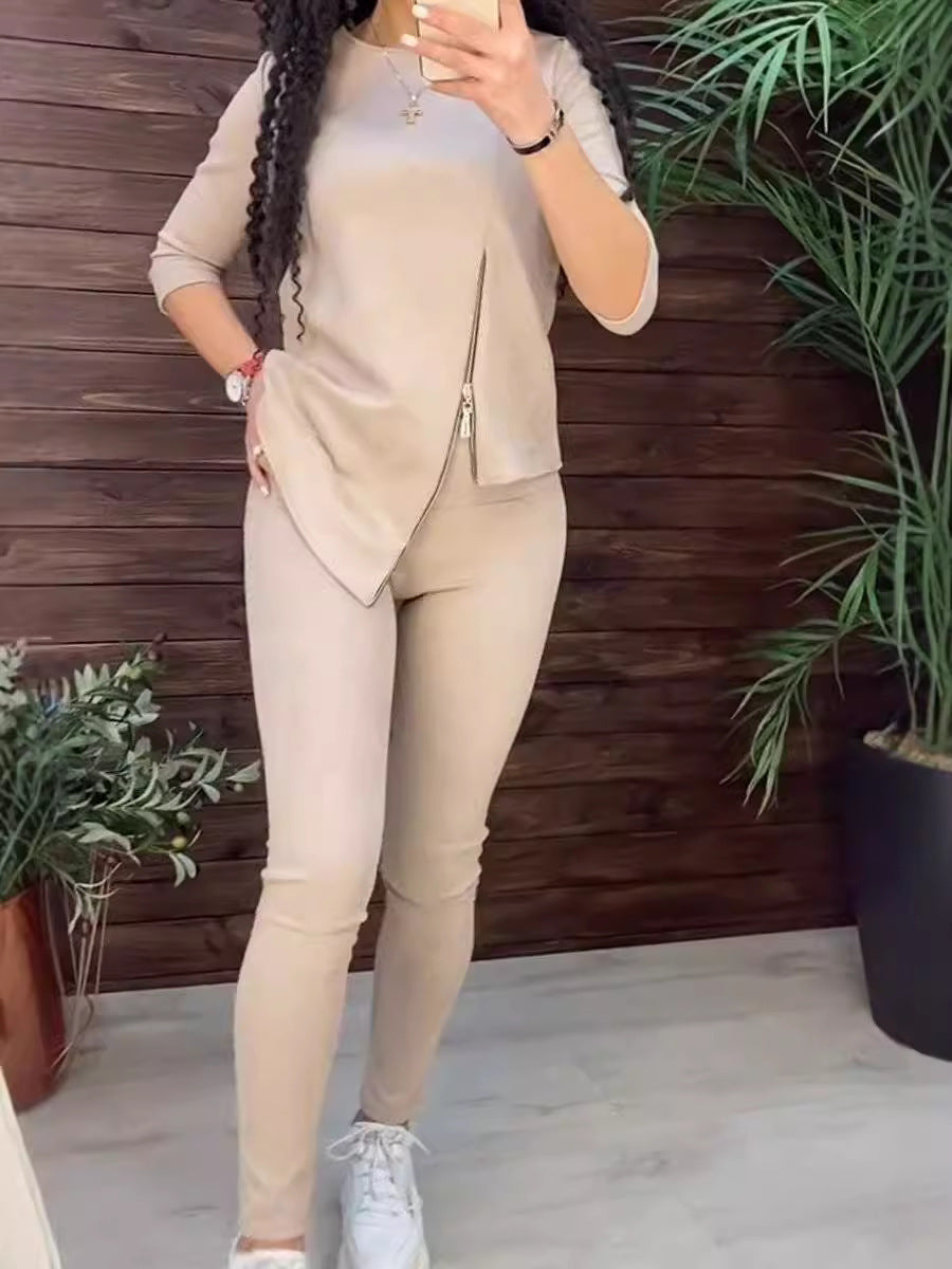 Ensemble de loungewear en velours stylé pour femmes avec fermeture éclair Levoire