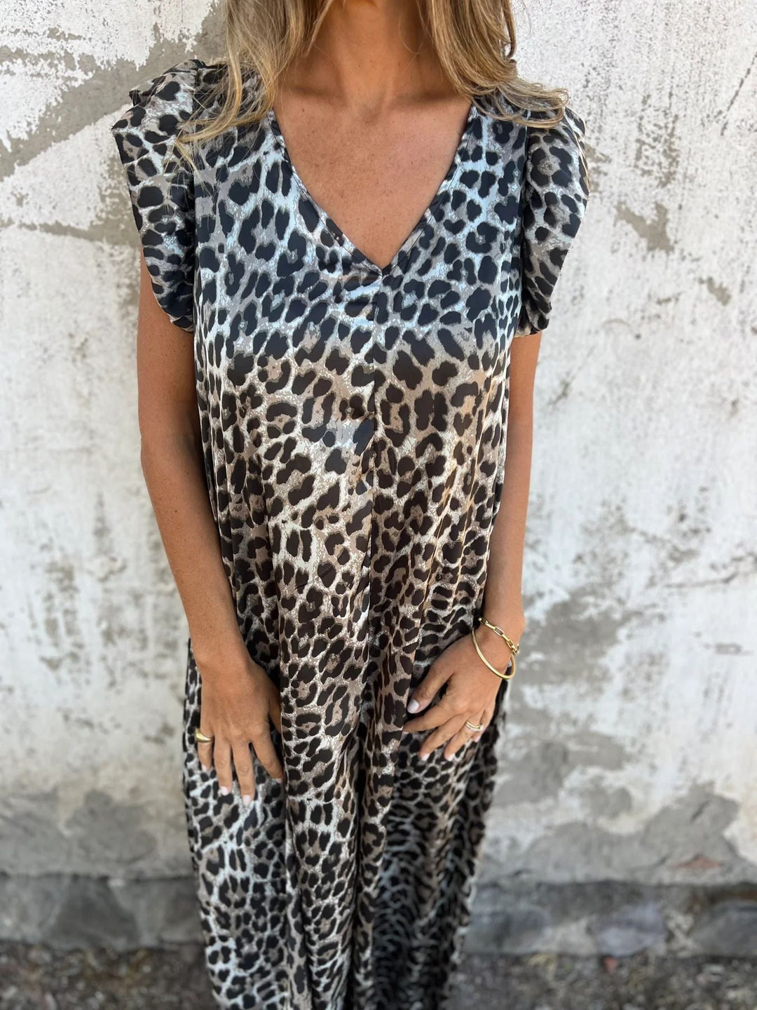 Levoire | Combinaison à manches flutter en motif léopard print printemps pour femmes tendance Imprimé léopard gris