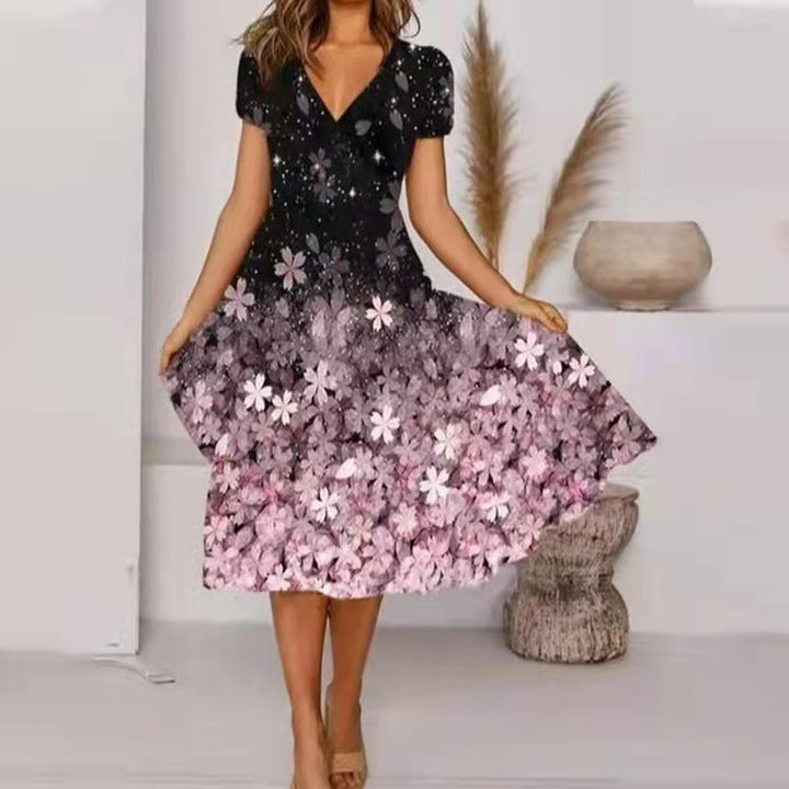 Levoire | Élégant Imprimé Fleur Mode Robe A-ligne Rosa