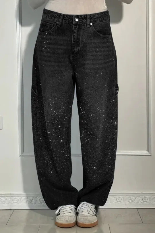 Jeans baggy décontractés pour femmes avec appliqués scintillants Levoire