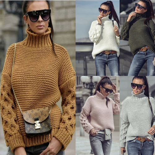 Pull en tricot pour femmes avec col montant et manches volumineuses Levoire