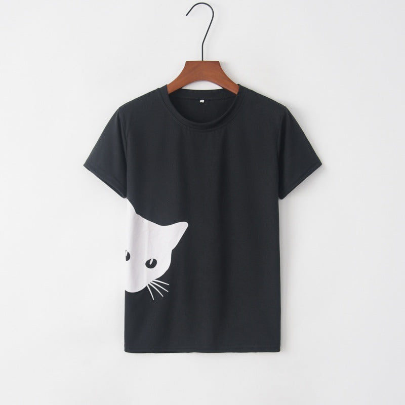T-shirt femme avec design créatif de chat et coupe décontractée Levoire