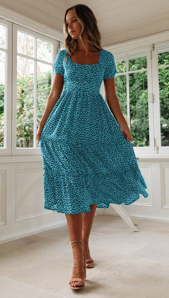 Levoire | Robe à fleurs Col carré Manches bouffantes Non bleu