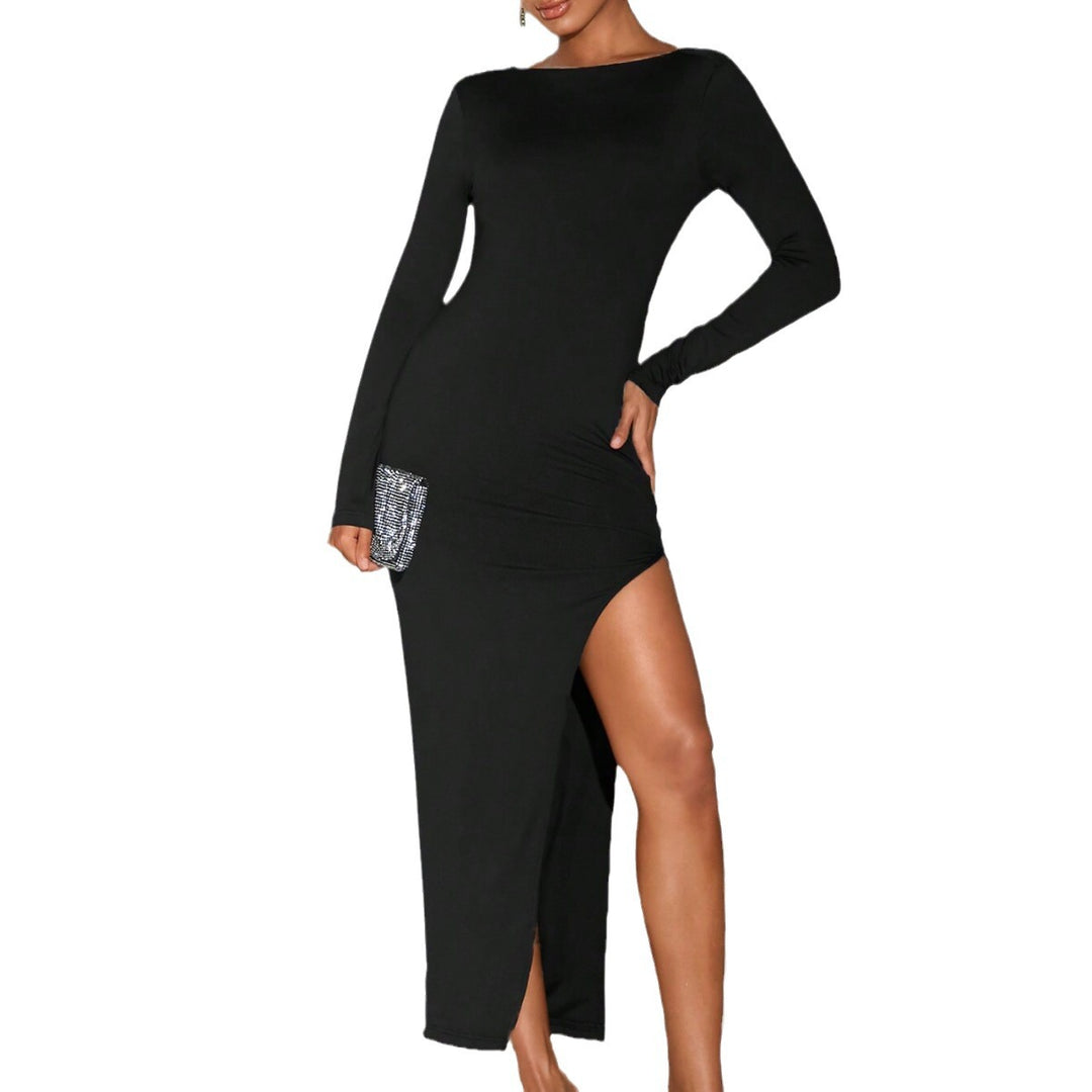 Robe maxi femme à manches longues et fente élégante Levoire