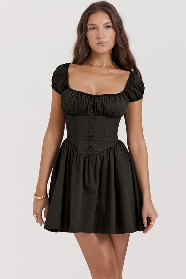 Levoire | Robe pour femmes à encolure carrée, à manches courtes et bouffantes Noir