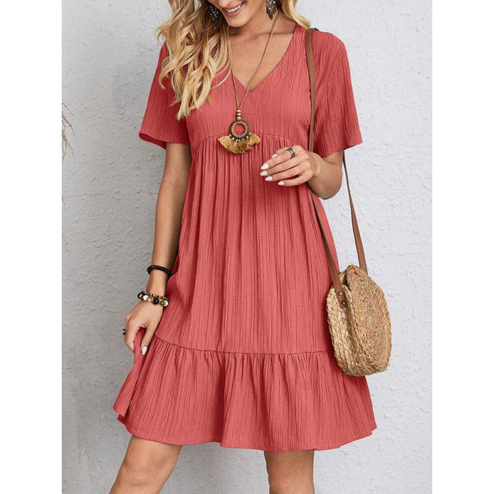 Levoire | Rento Large Robe à Manches Courtes avec Taille Froncée et Tissu Flottant Rot