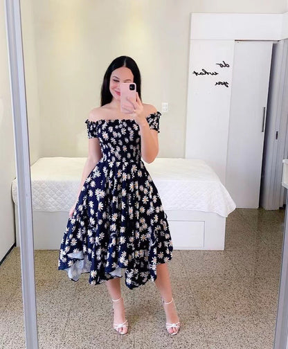 Levoire | Robe mi-longue sans manches élégante avec imprimé Noir et blanc