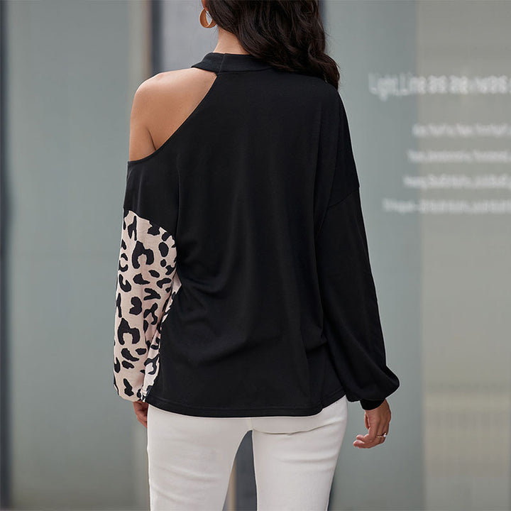Chemise longue à manches longues pour femmes à motif léopard et inserts asymétriques Levoire