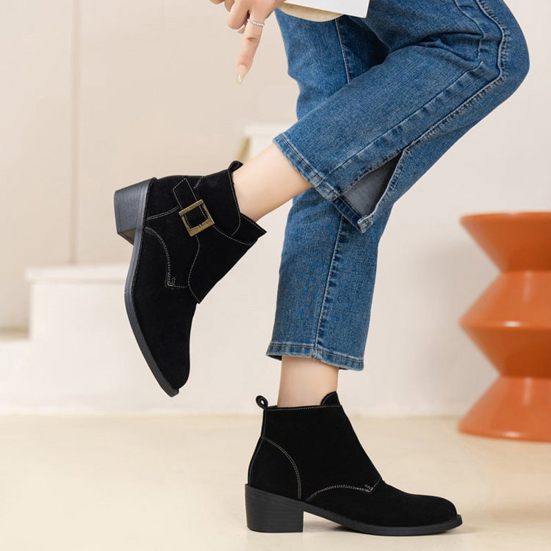 Levoire | Élégant Bottes Chunky À Talon Et À Boucle En Vin Pour Femmes