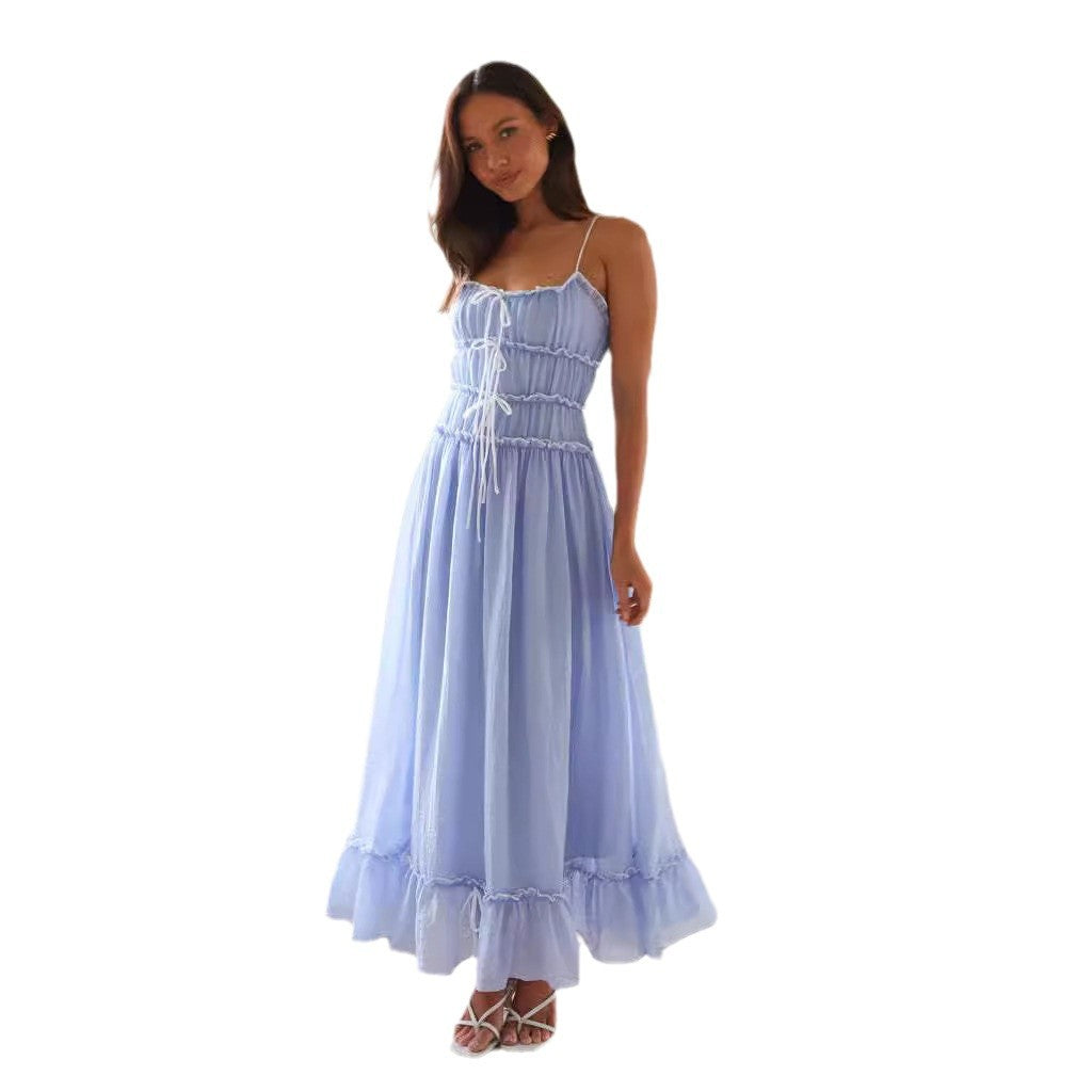 Robe Maxi à Bretelles pour Femmes avec Détails de Laçage Réglables Levoire