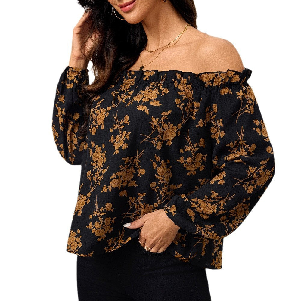 Blouse Femme Off-Shoulder avec Motifs Floraux et Manches Élastiques Levoire