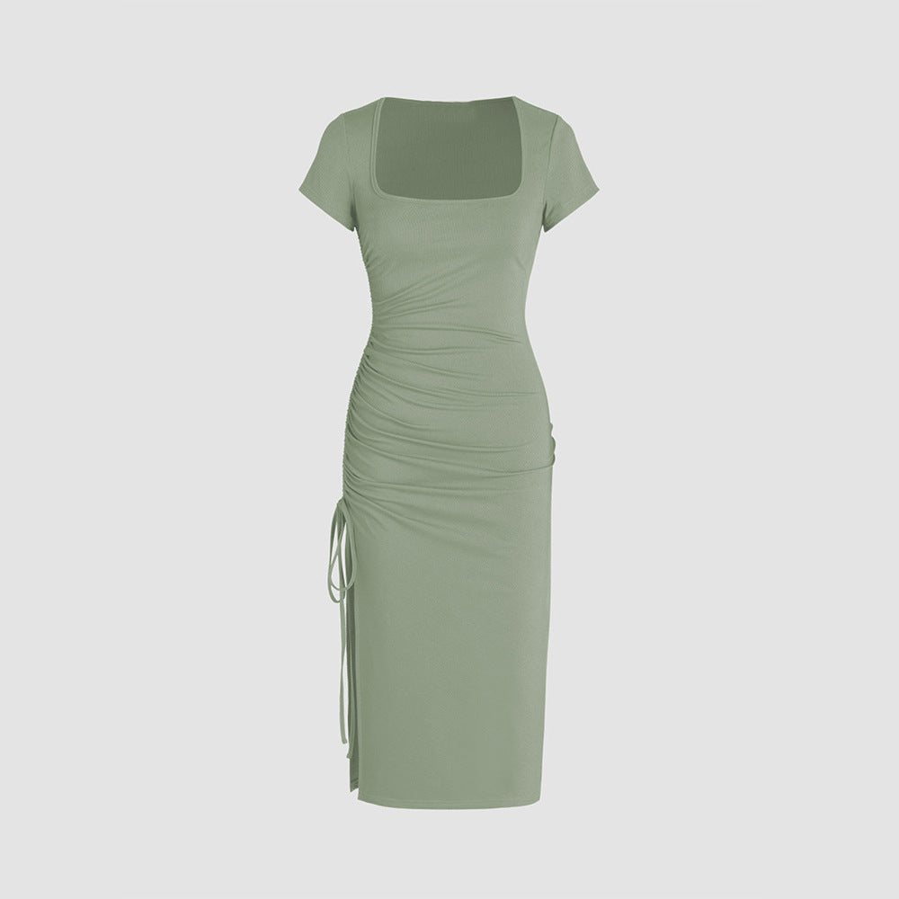 Robe midi ajustée pour femme avec fente latérale et détails froncés Levoire