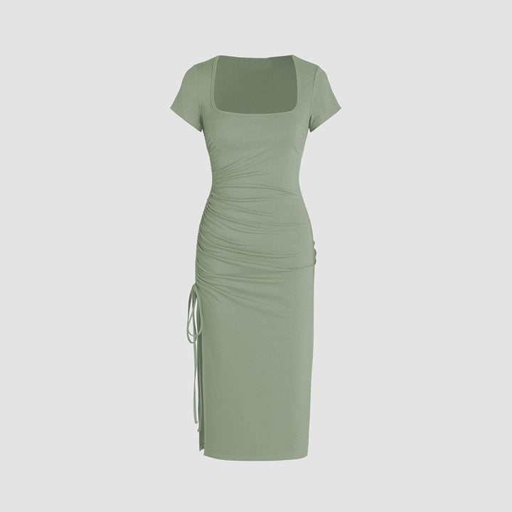Robe midi ajustée pour femme avec fente latérale et détails froncés Levoire