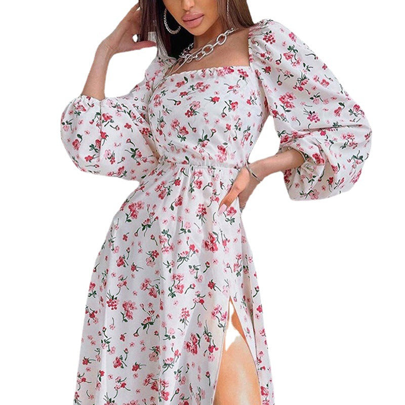 Robe maxi à manches longues pour femmes avec volants et motif floral Levoire