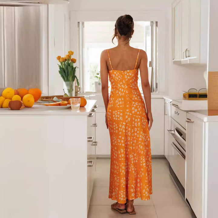 Robe Maxi Femme avec Bretelles Spaghetti Ajustables et Design Floral Levoire