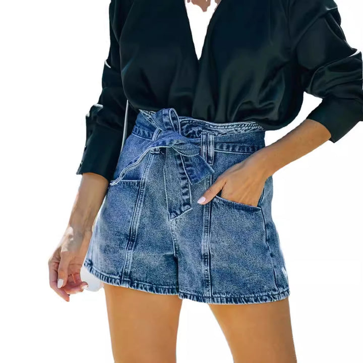 Shorts en denim taille haute pour femmes avec ceinture amovible Levoire