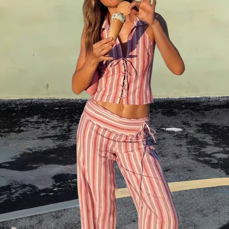 Ensemble décontracté femme deux pièces avec pantalon long et top ajustable Levoire