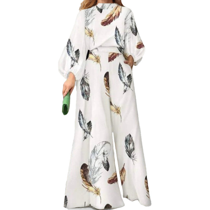 Ensemble élégant pour femme en deux pièces avec des manches en forme de ballon et un design en plumes Levoire