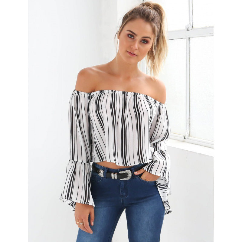 Blouse femme à épaules dénudées avec manches volumineuses et design rayé Levoire