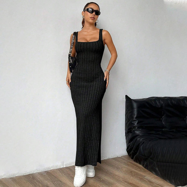 Robe maxi pour femmes avec motif à côtes élégant et fente latérale Levoire