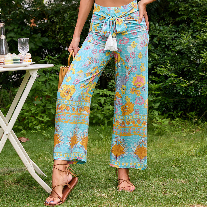 Pantalons palazzo pour femmes avec motif floral et ceinture élégante Levoire