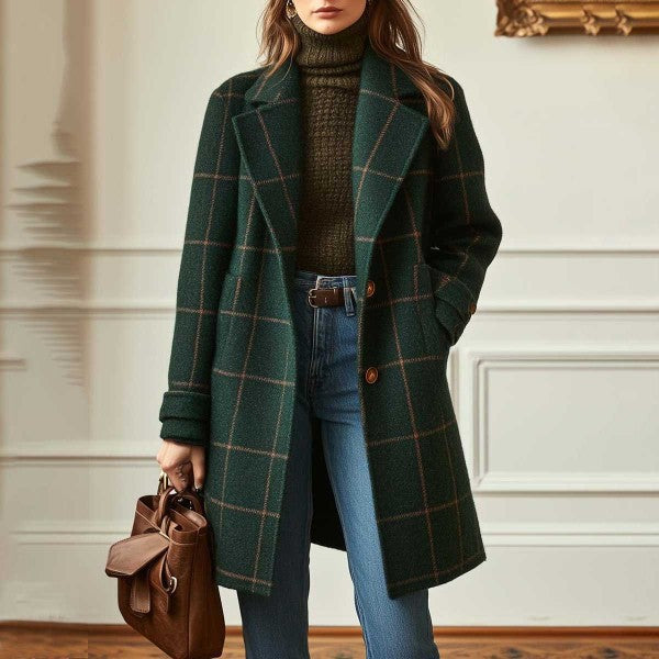 Manteau en laine à carreaux pour femmes Levoire