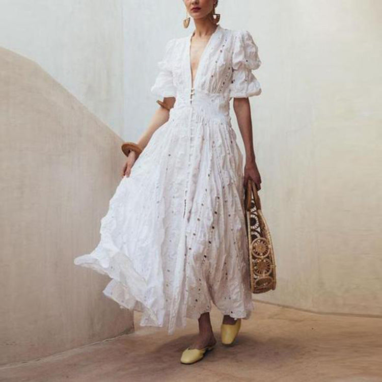 Levoire | Élégante Robe Longue Fluide Découpée Blanc
