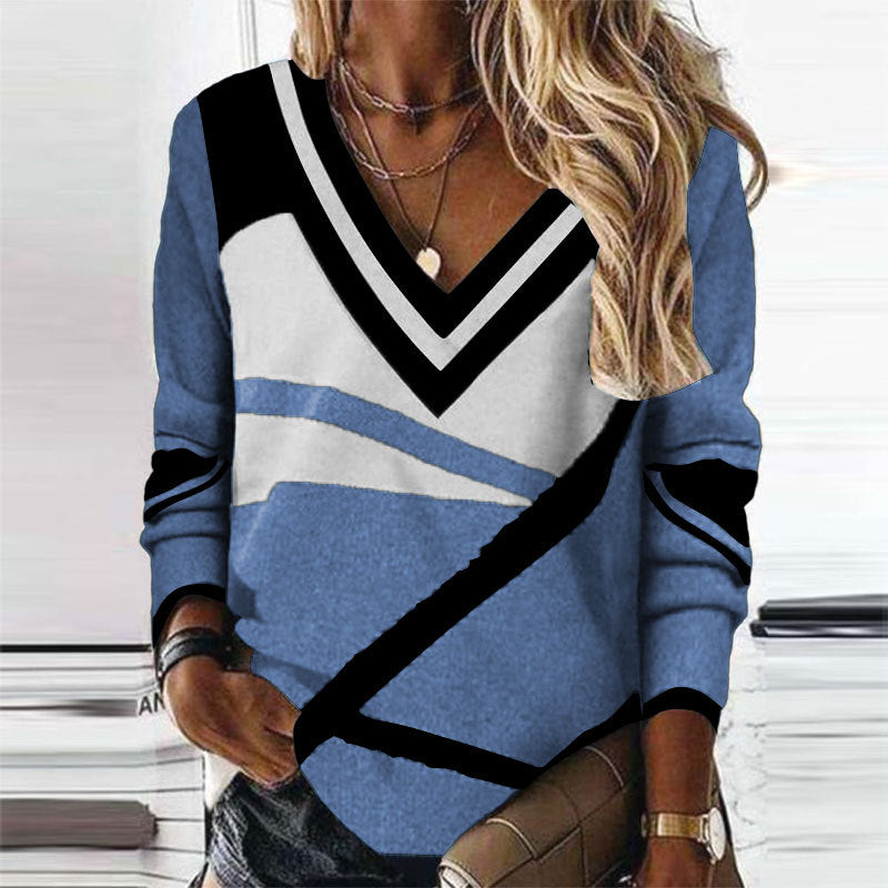 Levoire | Élégant T-shirt à col en V Druck Bleu