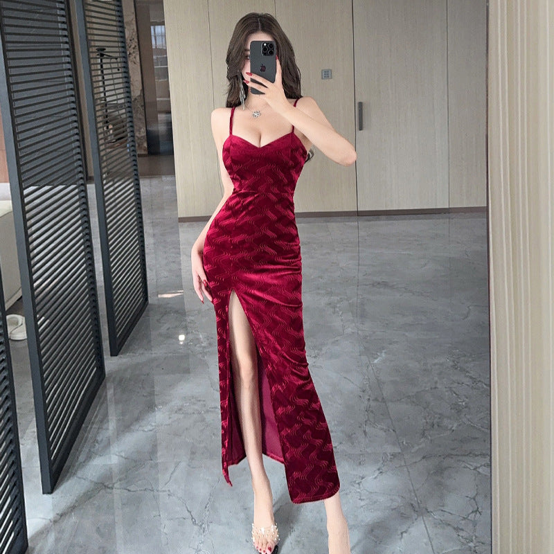 Levoire | Luxus Or Velours Coupe Serrée Robe Rot