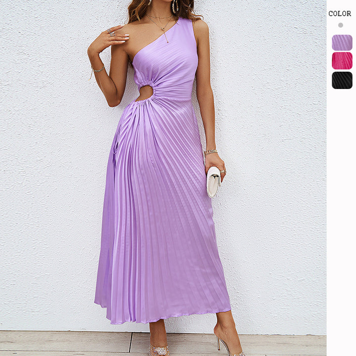 Robe maxi plissée pour femme avec bretelle asymétrique et coupe élégante Levoire