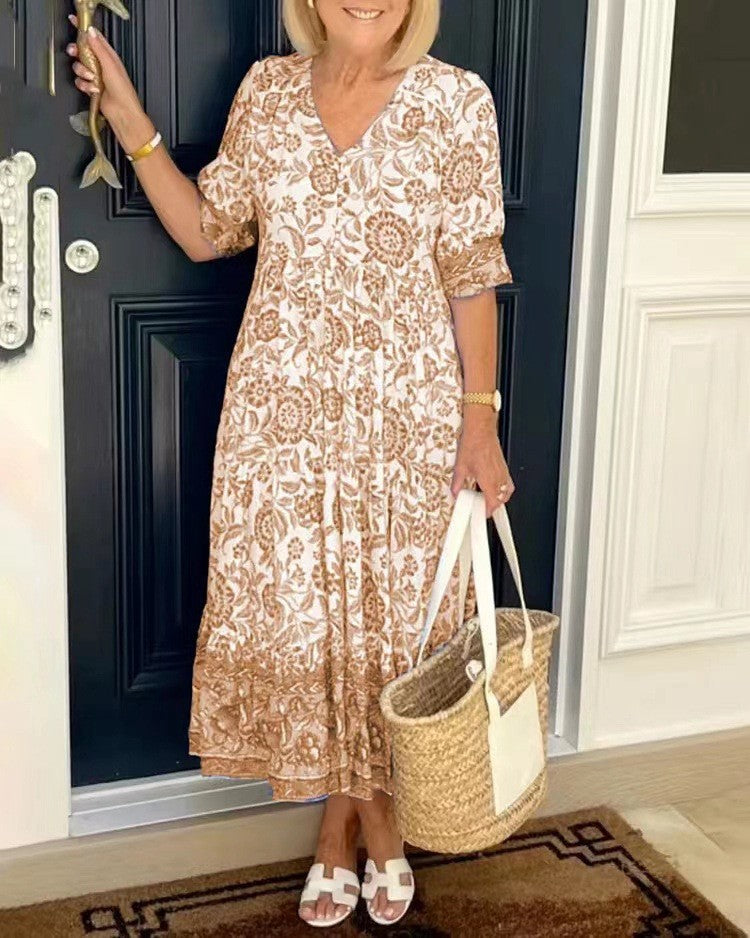 Levoire | Robe à motif noué Imprimé fleuri Couleur abricot