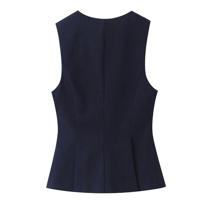 Levoire | Élégant Deux Couleurs Large Couture Détendue Froncée Sans Manches Haut Meriheinä