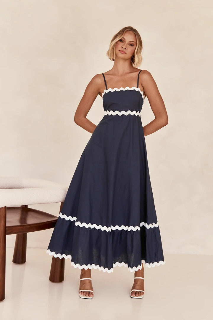 Levoire | Robe Longue Kapri En Contraste Bleu marine