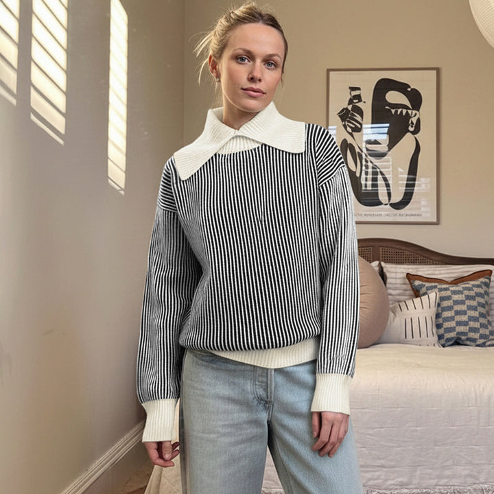 Pull femme avec motif rayé à la mode et col élégant Levoire