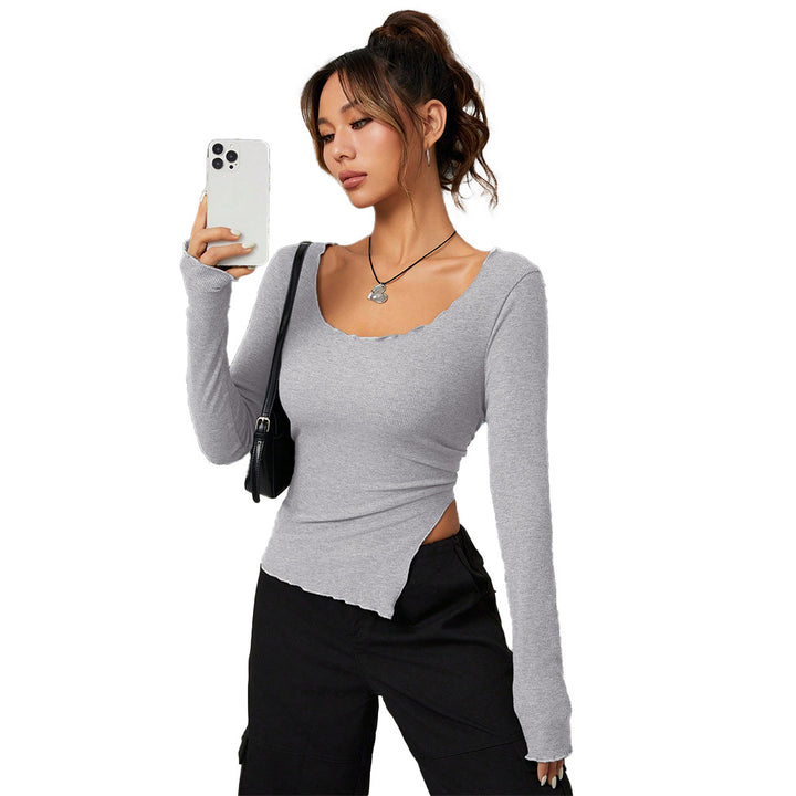 Chemisier femme ajusté à manches longues avec ourlet asymétrique et décolleté élégant Levoire