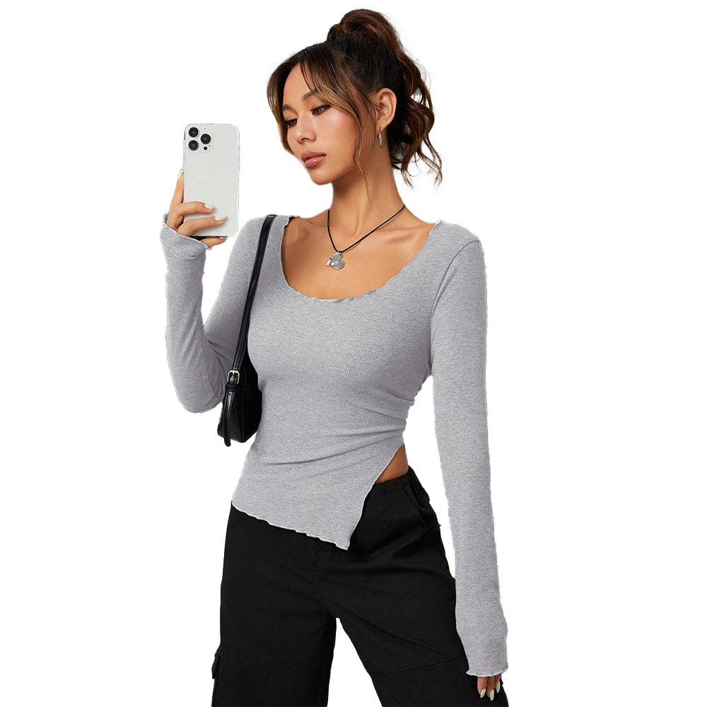 T-shirt ajusté femme à manches longues avec ourlet asymétrique et décolleté élégant Levoire