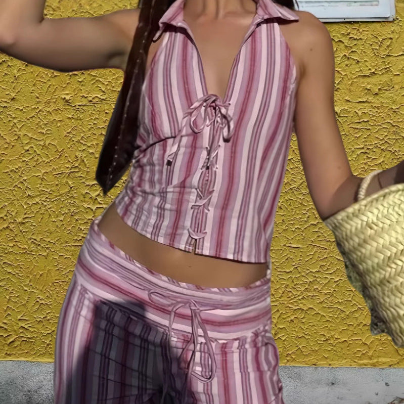 Ensemble décontracté femme deux pièces avec pantalon long et top ajustable Levoire
