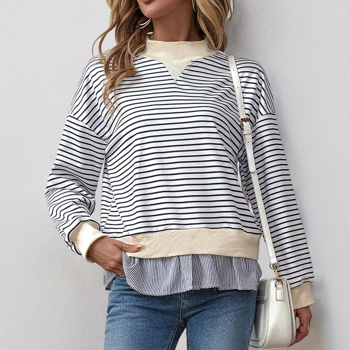 Sweat-shirt tendance pour femmes avec motif de rayures asymétriques et finition à volants Levoire