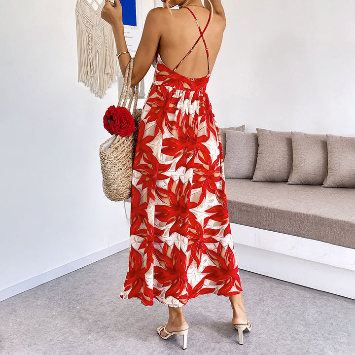 Robe maxi pour dames avec motif floral et fines bretelles spaghetti Levoire