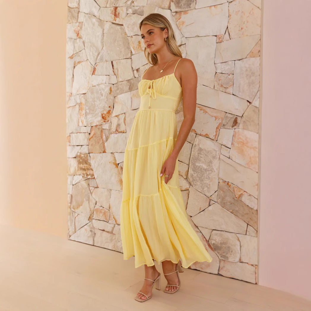 Robe maxi boho-chic pour femme avec bretelles spaghetti réglables et jupe volumineuse Levoire