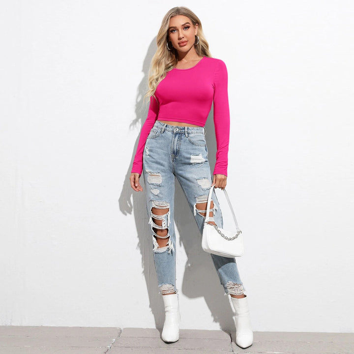 Chemise à manches longues crop pour femmes avec une texture côtelée élégante Levoire