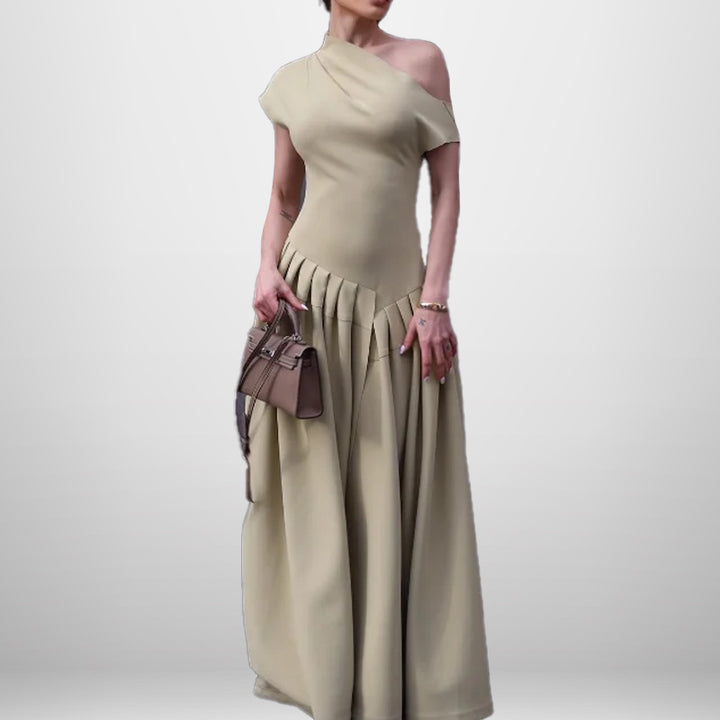 Robe maxi élégante à épaule unique pour femme avec plissés et jupe fluide Levoire