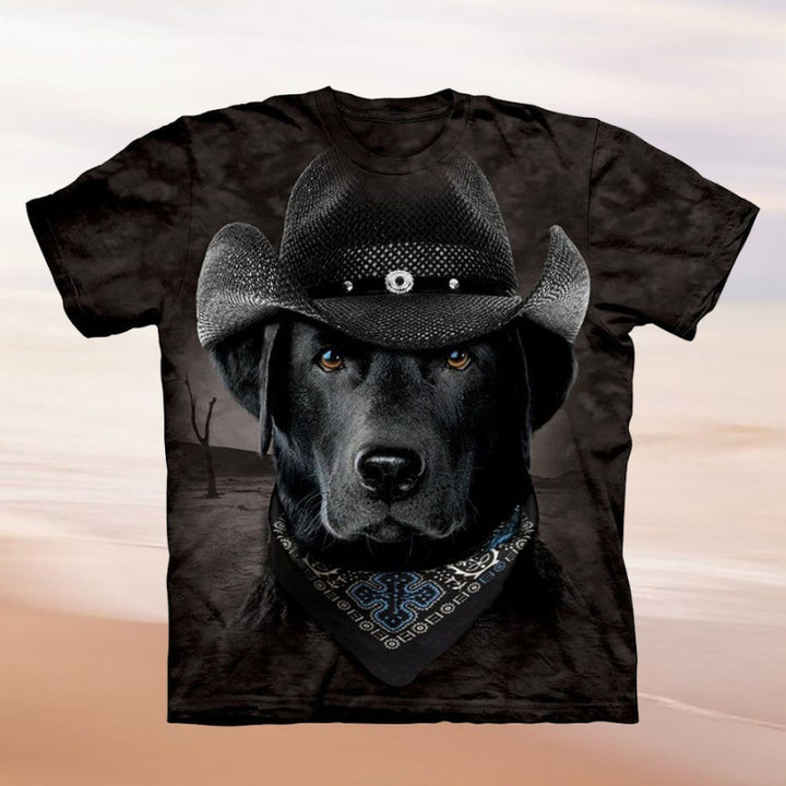 T-shirt femme avec motif créatif de chien et design de chapeau de cow-boy Levoire