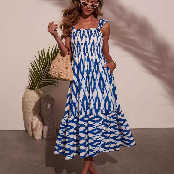 Robe maxi pour femmes avec corsage élastique, détails en volants et poches pratiques Levoire