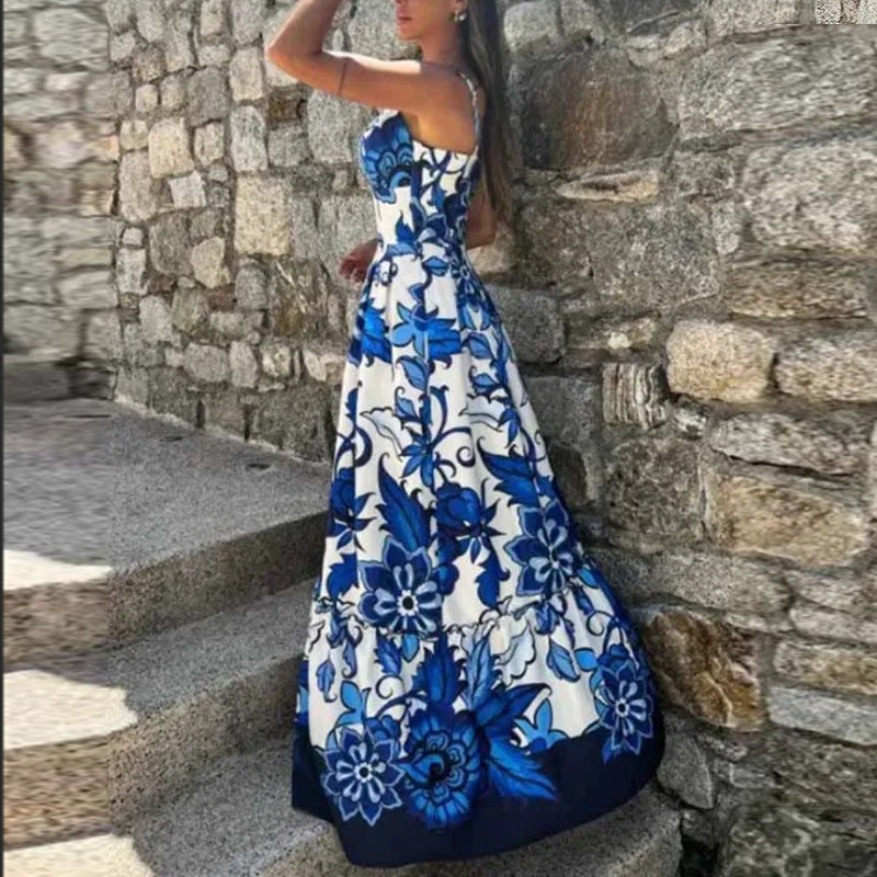 Robe maxi femme avec décolleté en V profond et motif floral Levoire
